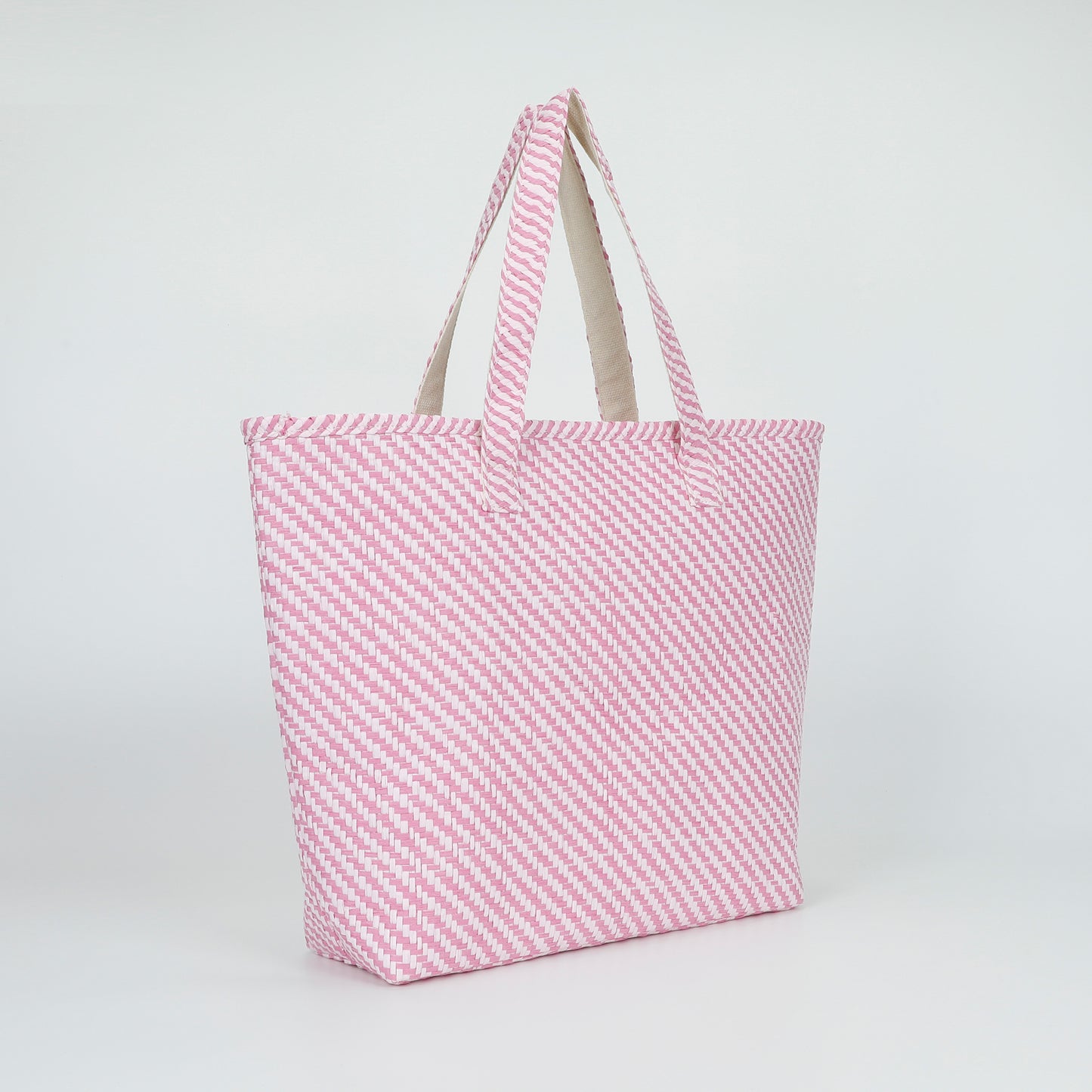 BORSA SHOPPER A RIGHE OBLIQUE IN STRAW PAPER