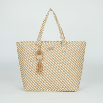 BORSA SHOPPER A RIGHE OBLIQUE IN STRAW PAPER