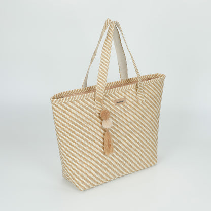 BORSA SHOPPER A RIGHE OBLIQUE IN STRAW PAPER