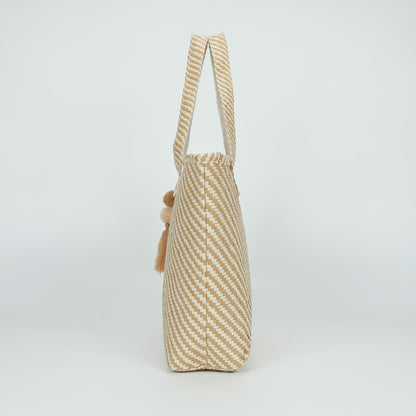 BORSA SHOPPER A RIGHE OBLIQUE IN STRAW PAPER