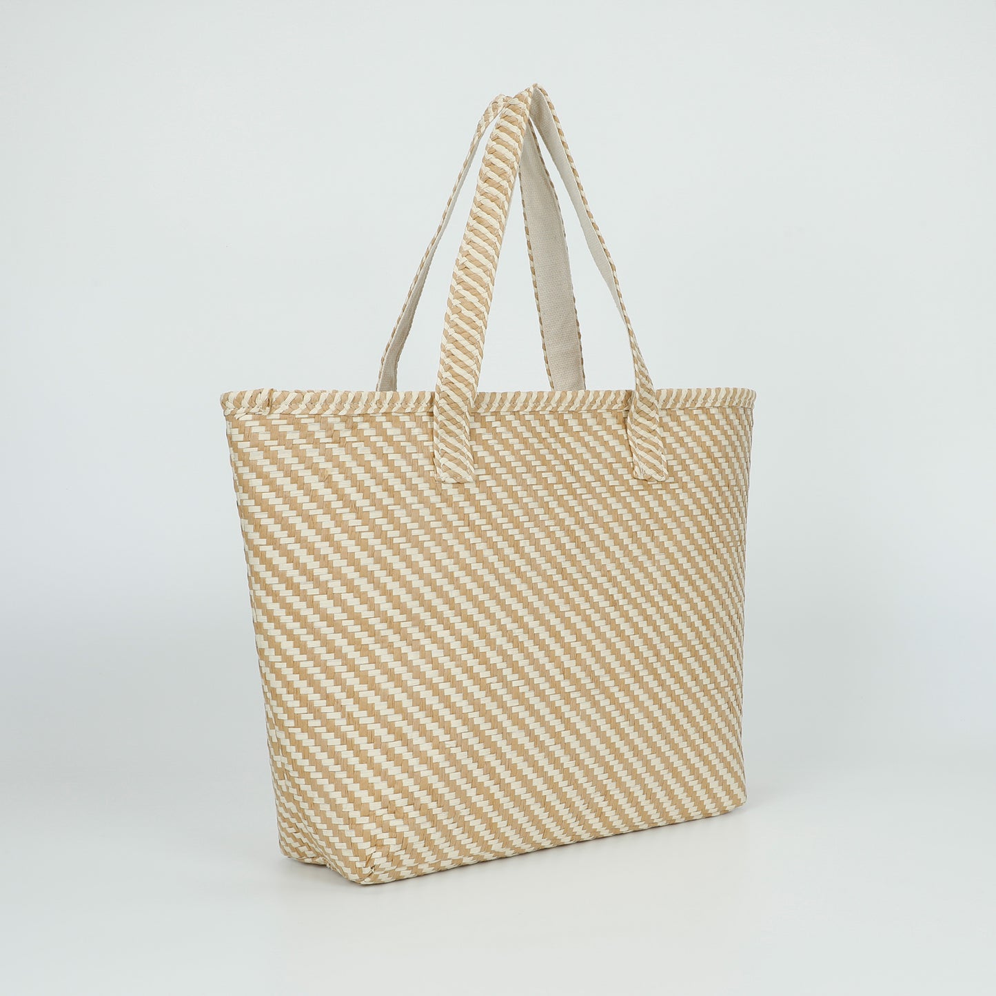 BORSA SHOPPER A RIGHE OBLIQUE IN STRAW PAPER