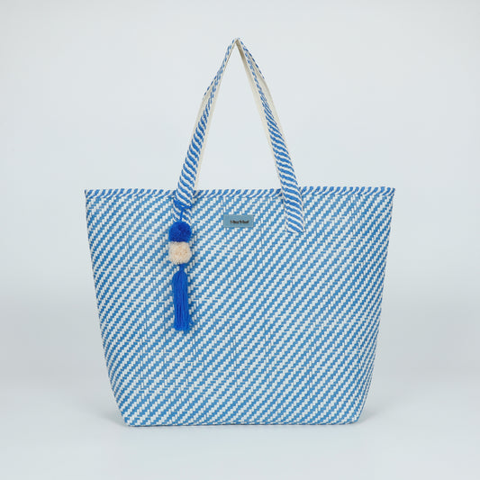 BORSA SHOPPER A RIGHE OBLIQUE IN STRAW PAPER