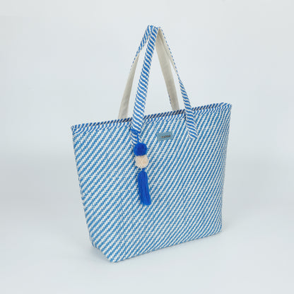 BORSA SHOPPER A RIGHE OBLIQUE IN STRAW PAPER