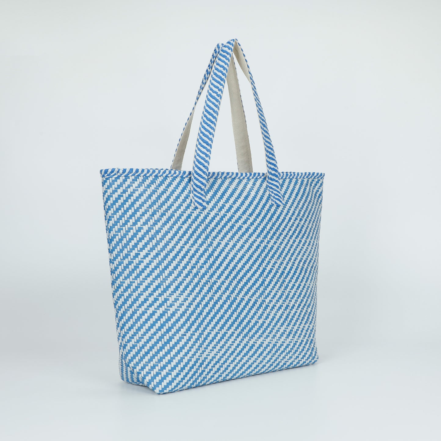 BORSA SHOPPER A RIGHE OBLIQUE IN STRAW PAPER