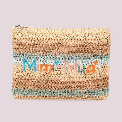 PORTAOGGETTI A RIGHE IN STRAW PAPER E LOGO