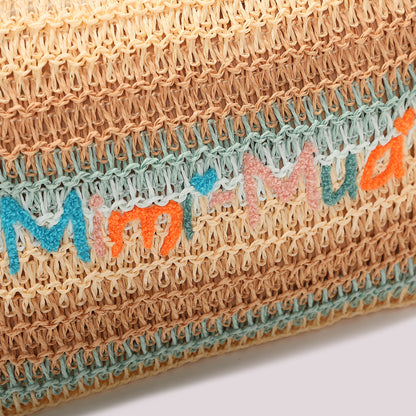 PORTAOGGETTI A RIGHE IN STRAW PAPER E LOGO