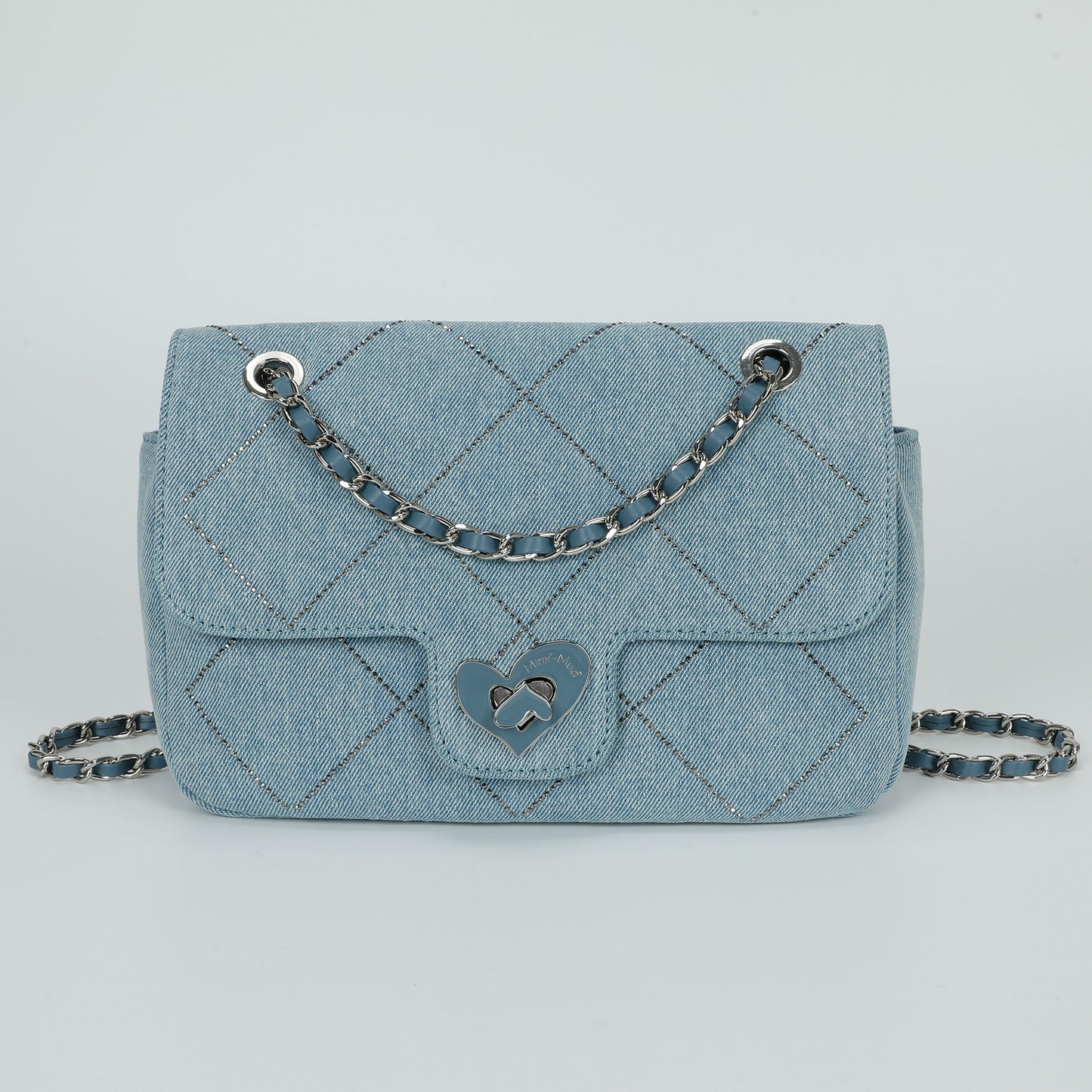 BORSA A SPALLA IN JEANS CON STRASS