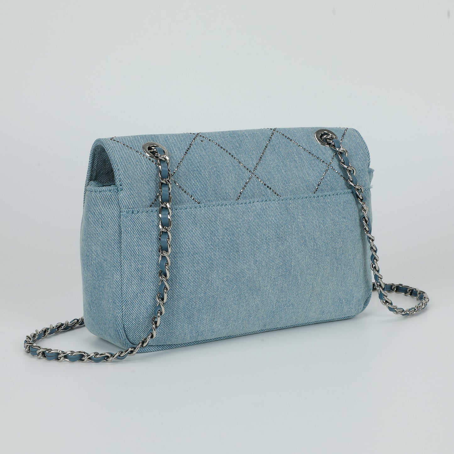 BORSA A SPALLA IN JEANS CON STRASS