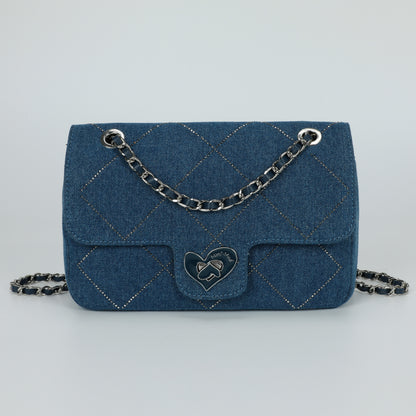 BORSA A SPALLA IN JEANS CON STRASS