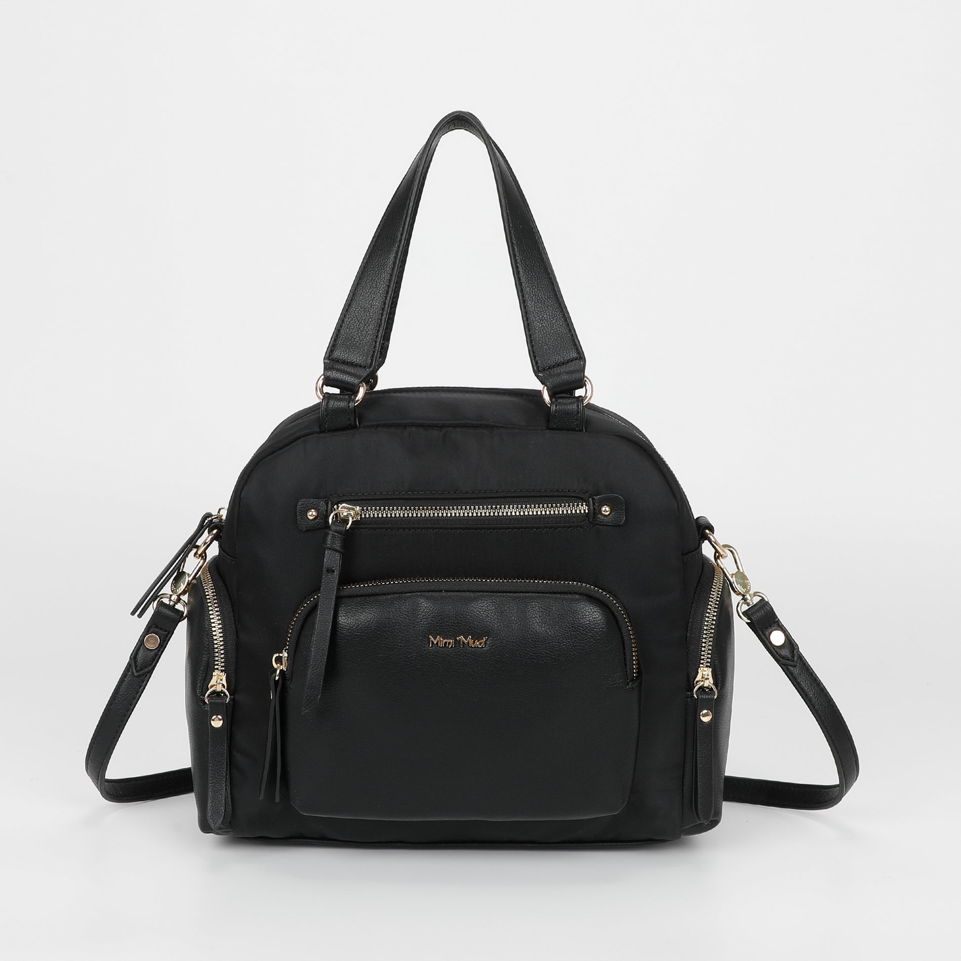 BORSA BAULETTO IN NYLON CON DETTAGLI IN PU
