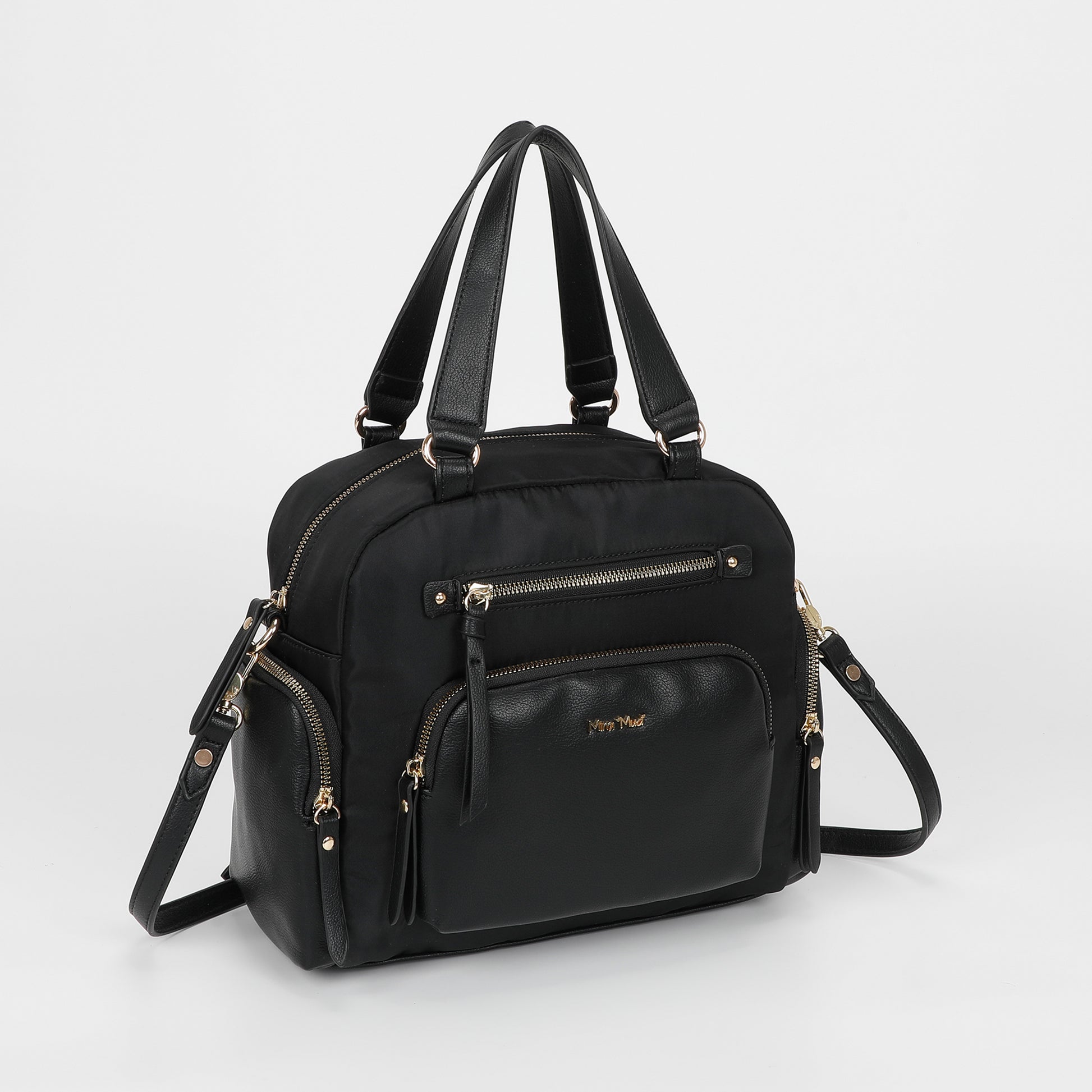 BORSA BAULETTO IN NYLON CON DETTAGLI IN PU