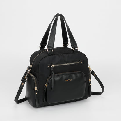 BORSA BAULETTO IN NYLON CON DETTAGLI IN PU