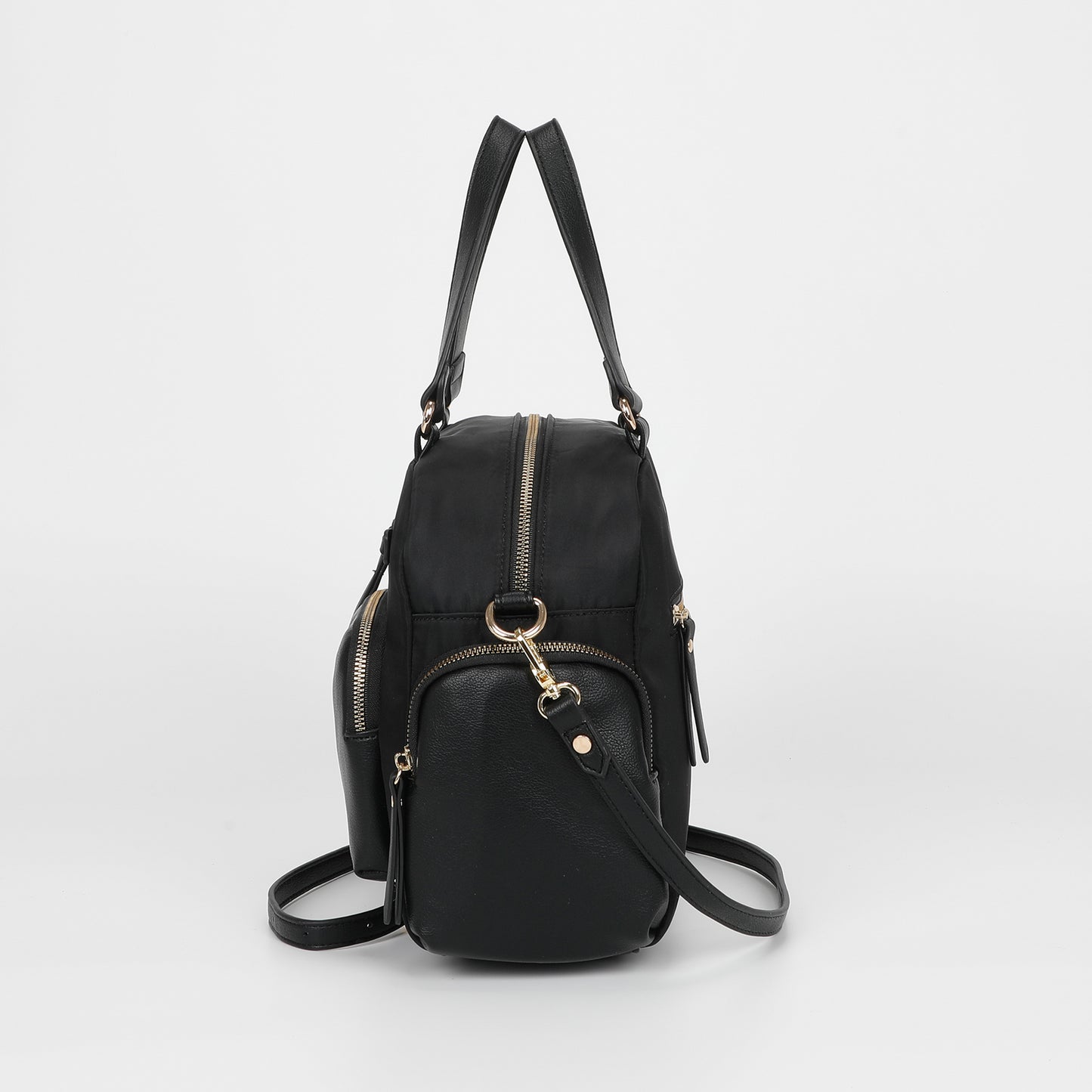 BORSA BAULETTO IN NYLON CON DETTAGLI IN PU