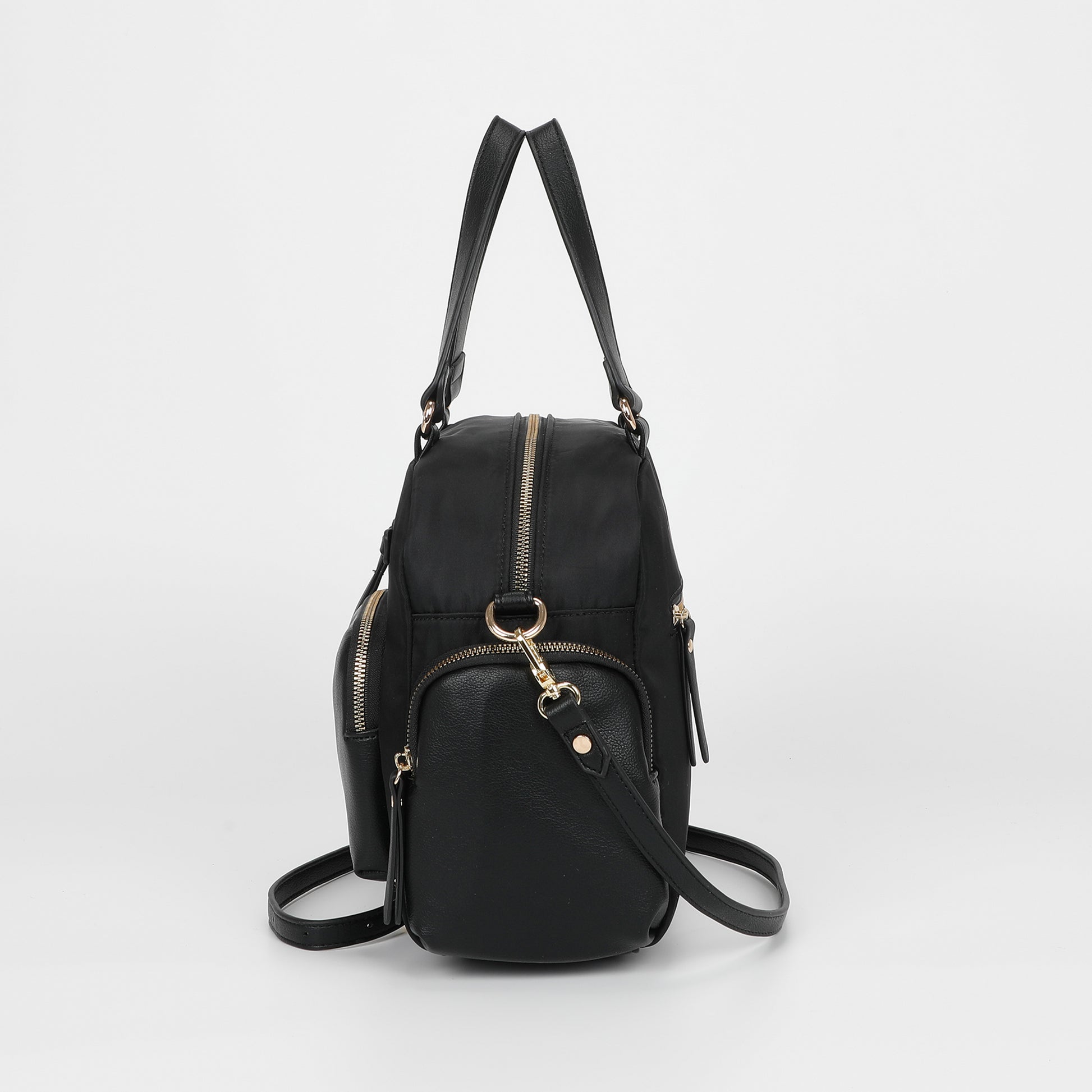 BORSA BAULETTO IN NYLON CON DETTAGLI IN PU