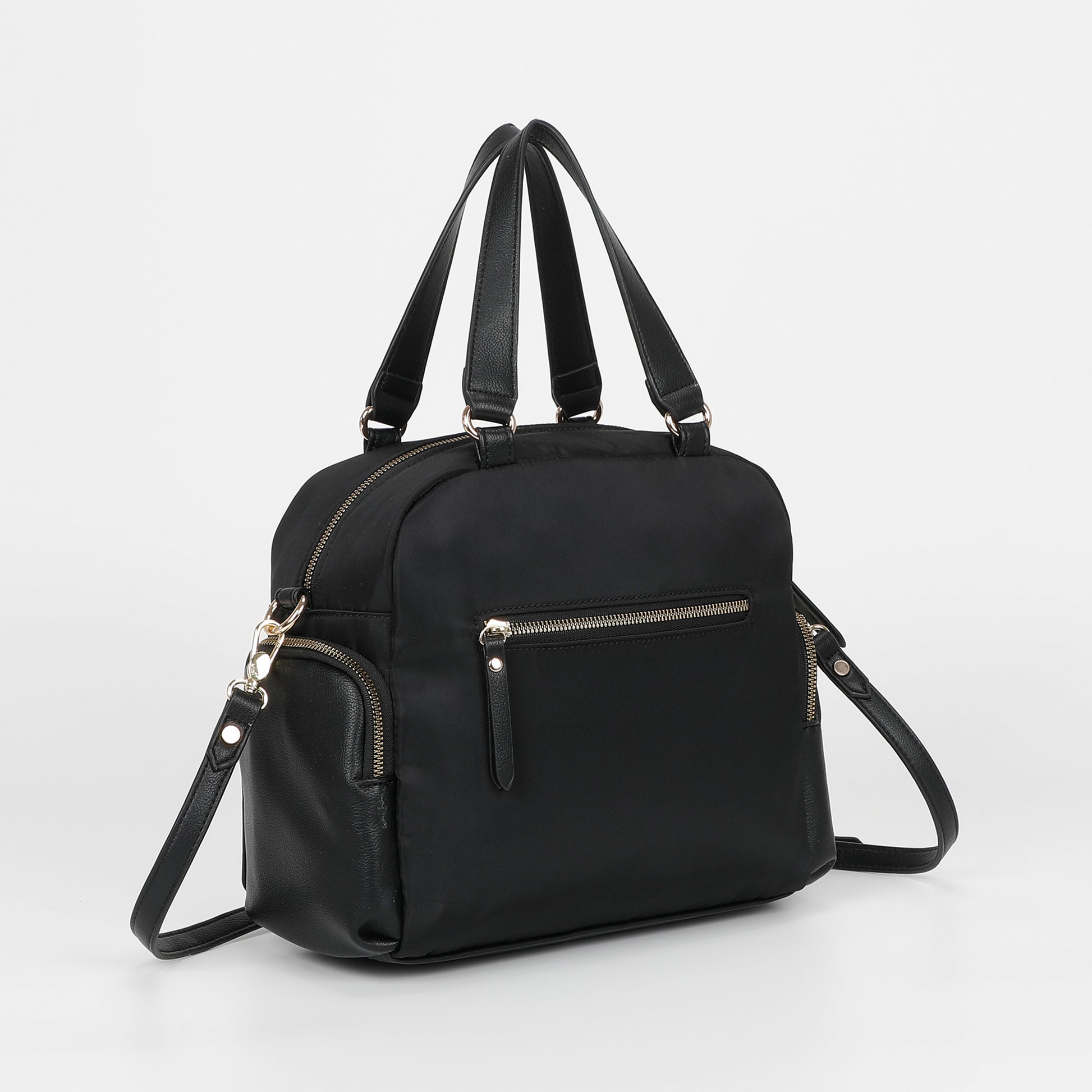 BORSA BAULETTO IN NYLON CON DETTAGLI IN PU