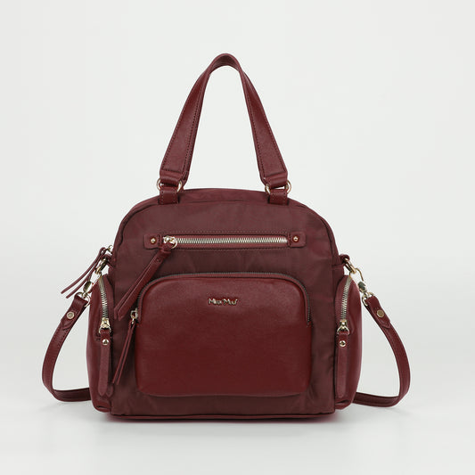 BORSA BAULETTO IN NYLON CON DETTAGLI IN PU