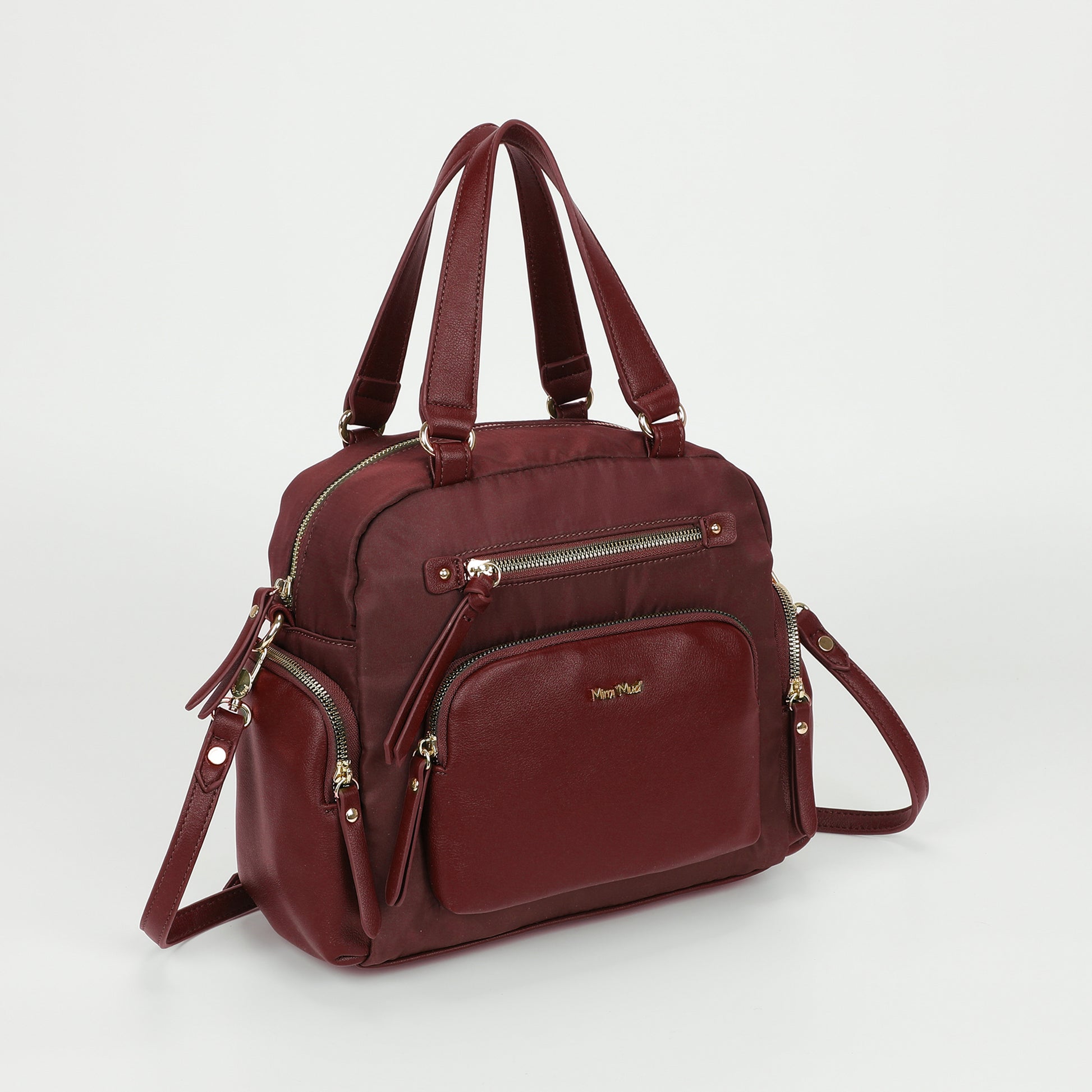BORSA BAULETTO IN NYLON CON DETTAGLI IN PU
