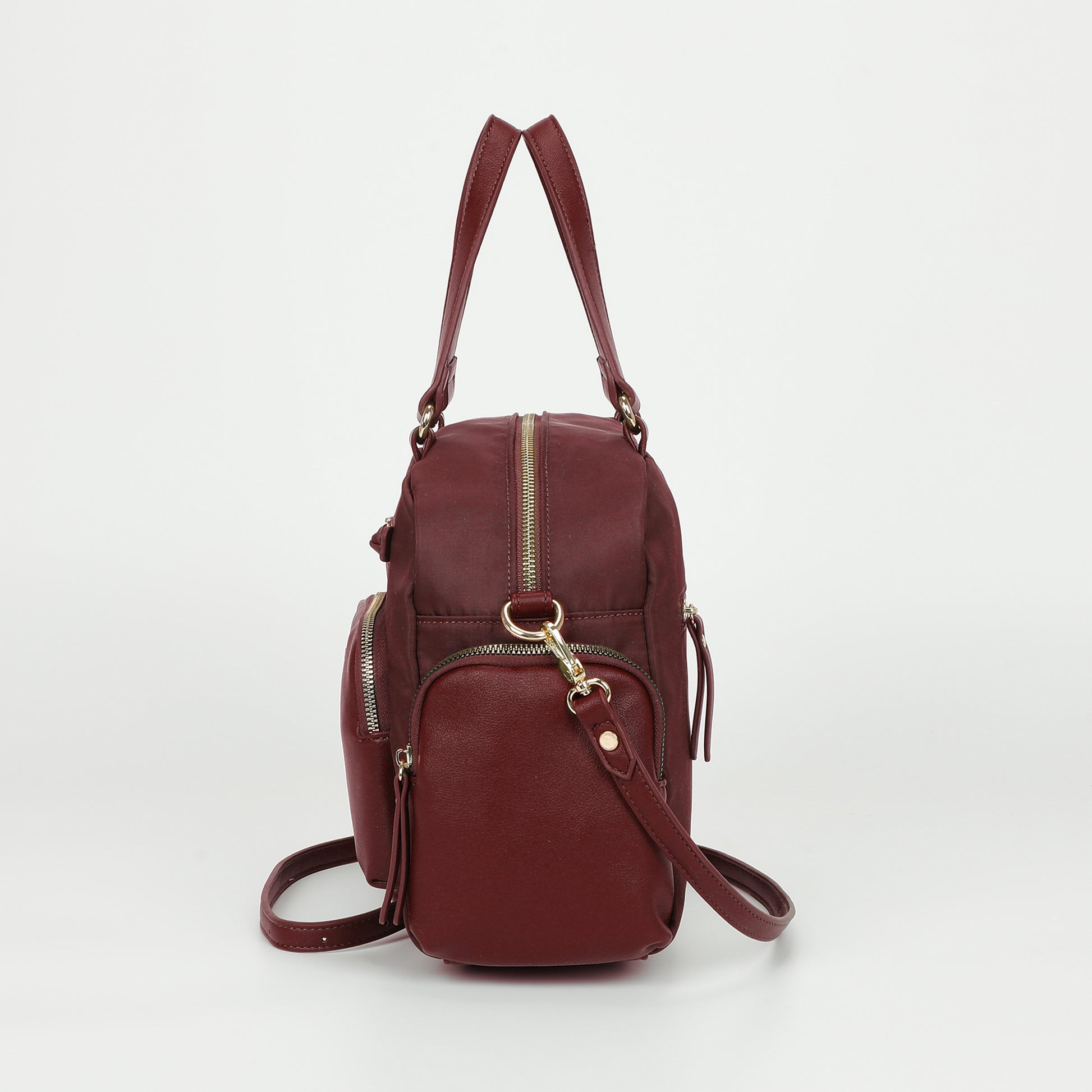 BORSA BAULETTO IN NYLON CON DETTAGLI IN PU
