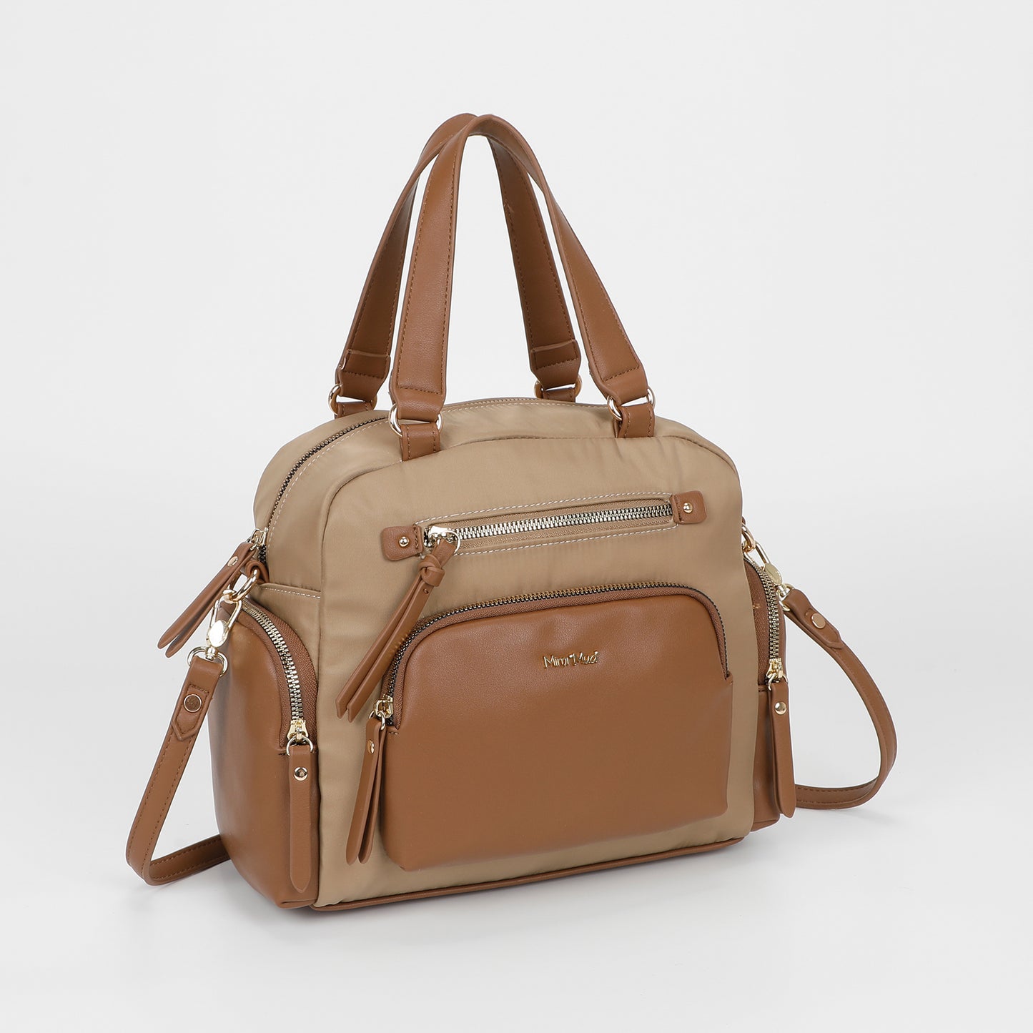 BORSA BAULETTO IN NYLON CON DETTAGLI IN PU