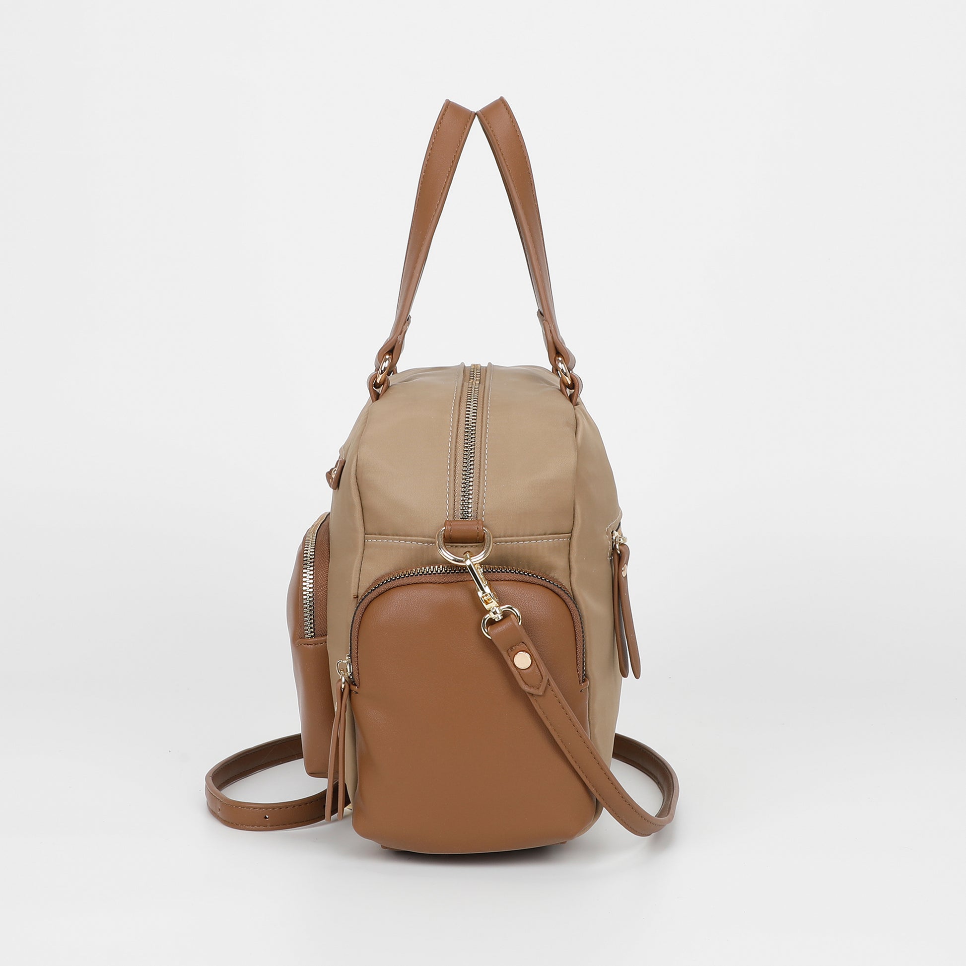 BORSA BAULETTO IN NYLON CON DETTAGLI IN PU