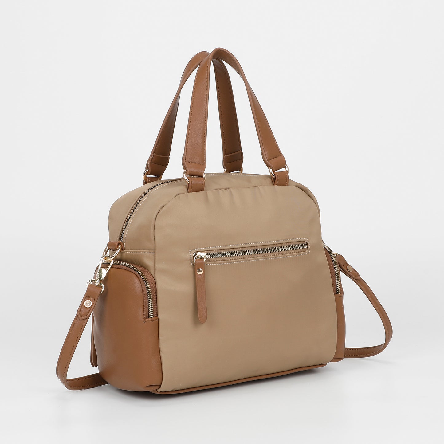 BORSA BAULETTO IN NYLON CON DETTAGLI IN PU