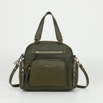 BORSA BAULETTO IN NYLON CON DETTAGLI IN PU