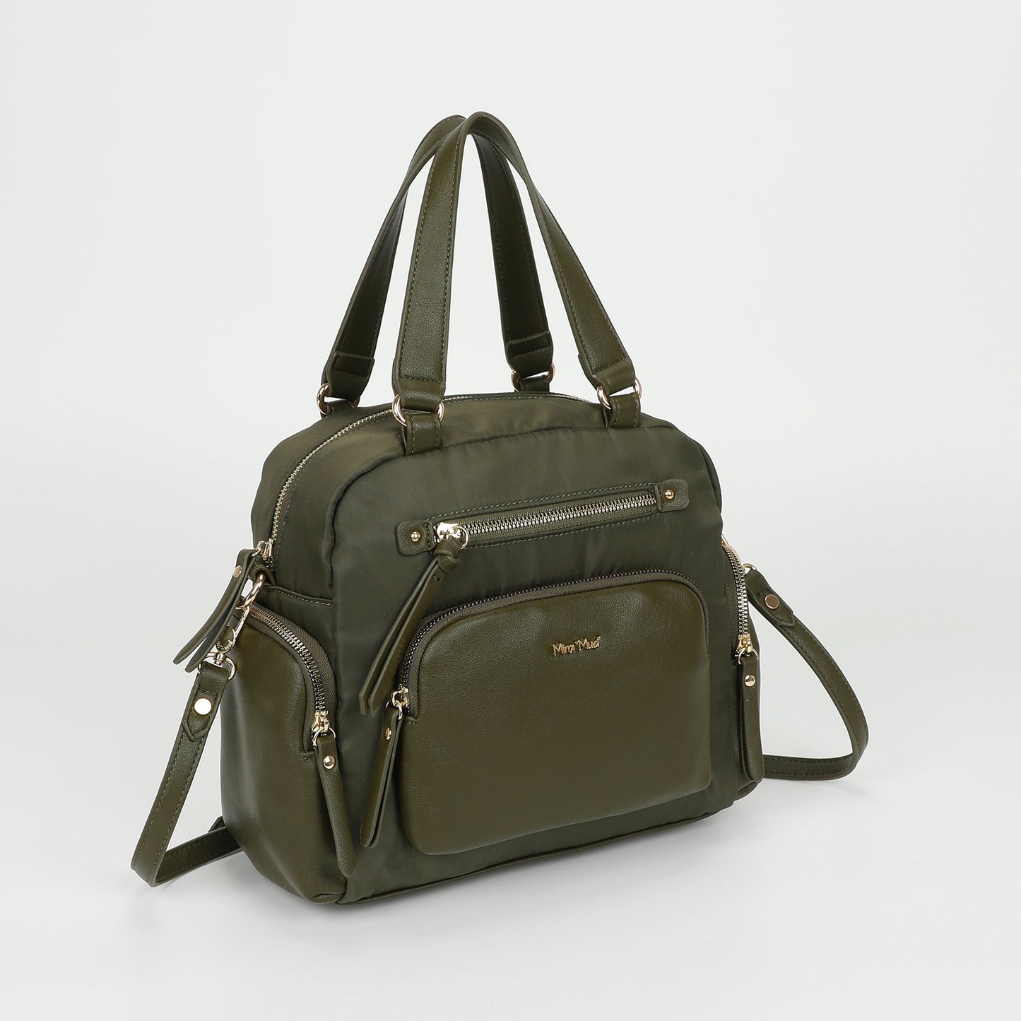BORSA BAULETTO IN NYLON CON DETTAGLI IN PU
