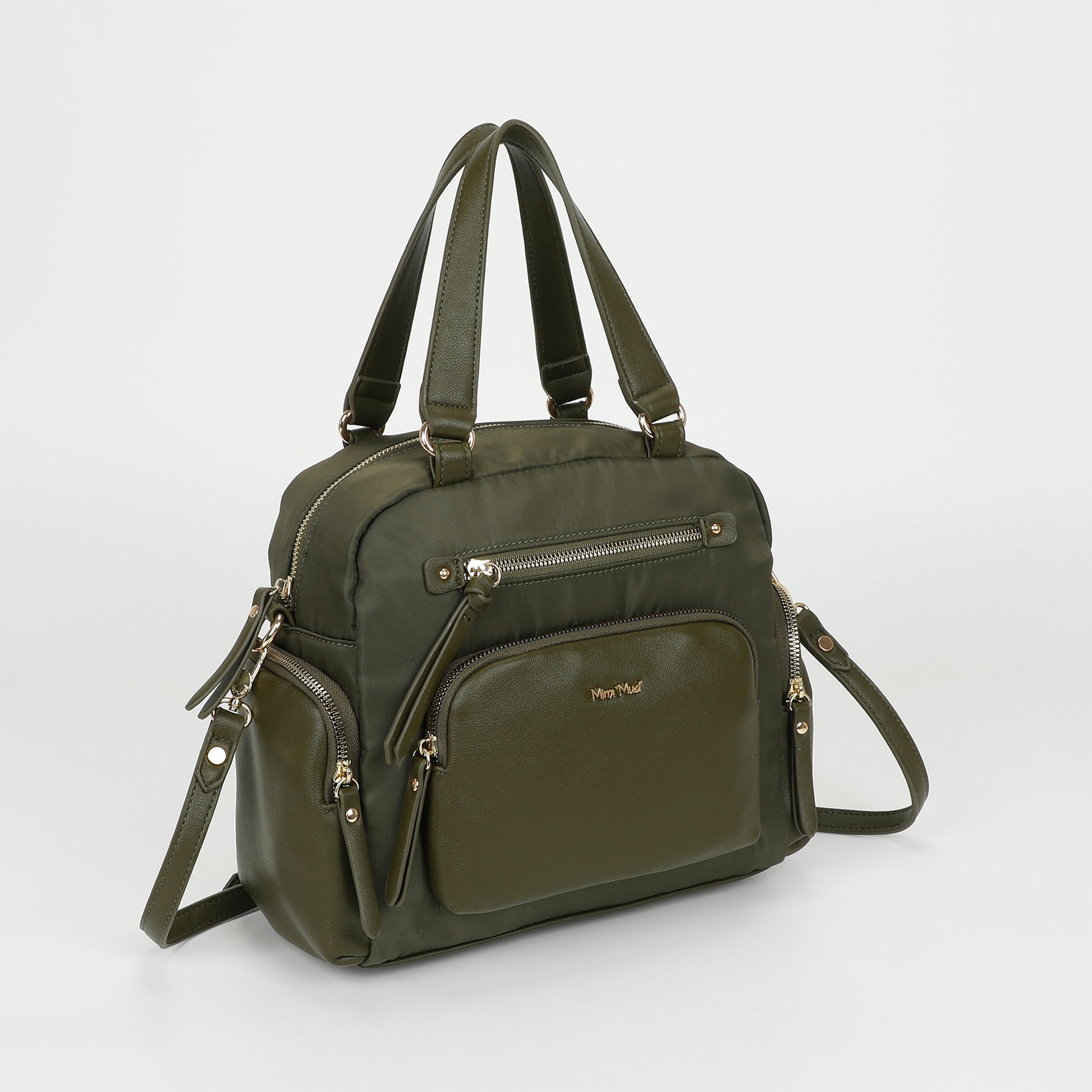 BORSA BAULETTO IN NYLON CON DETTAGLI IN PU
