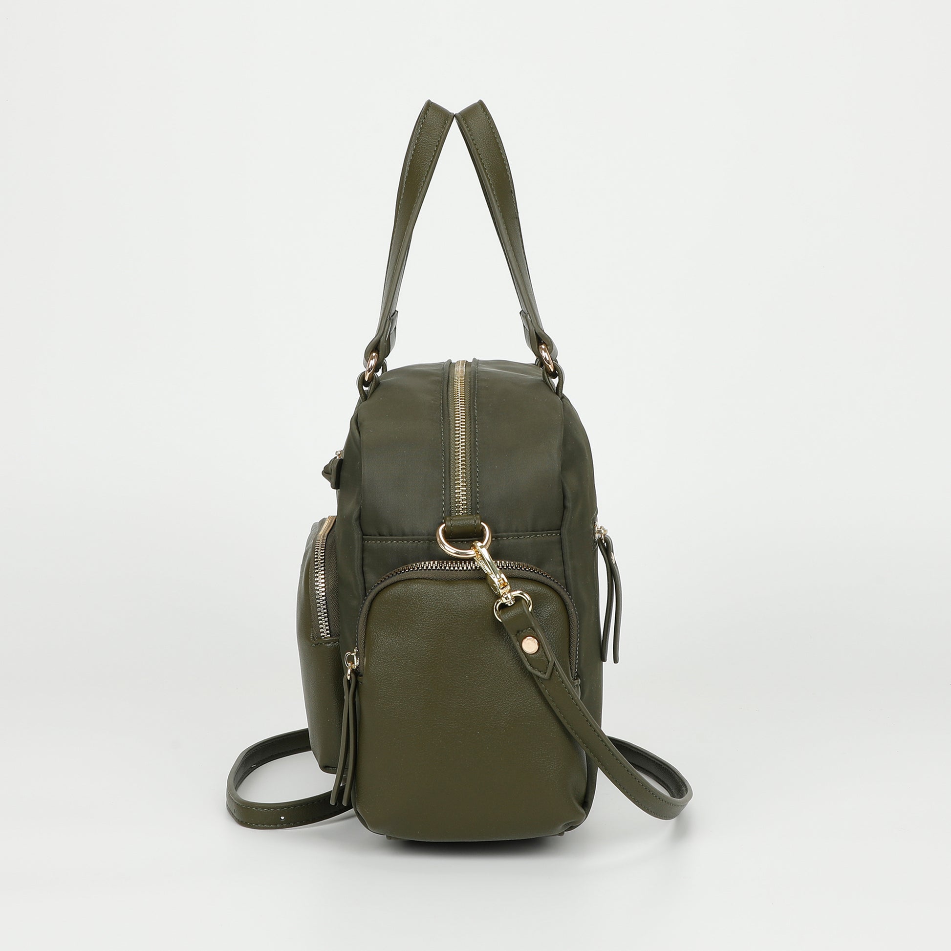 BORSA BAULETTO IN NYLON CON DETTAGLI IN PU