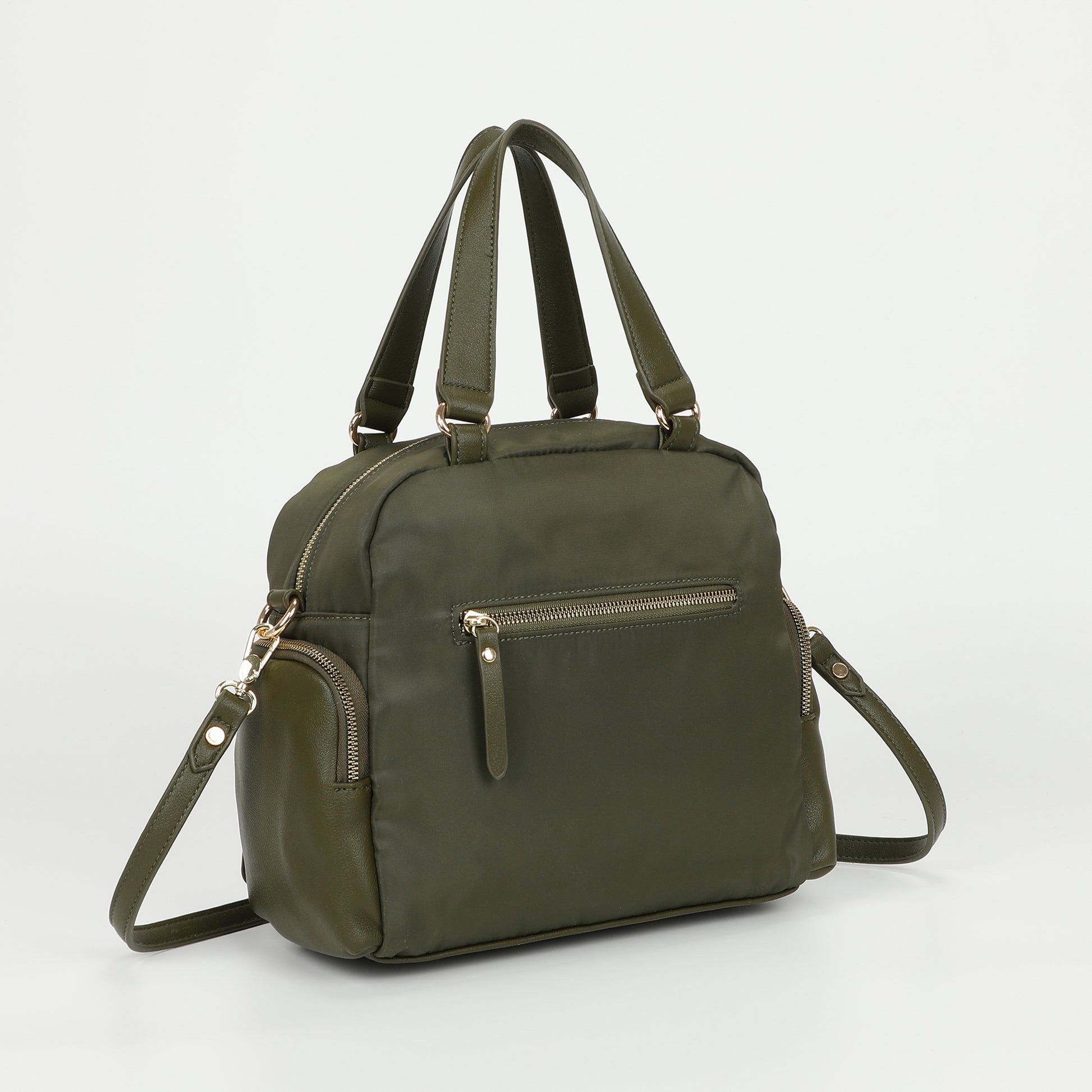BORSA BAULETTO IN NYLON CON DETTAGLI IN PU
