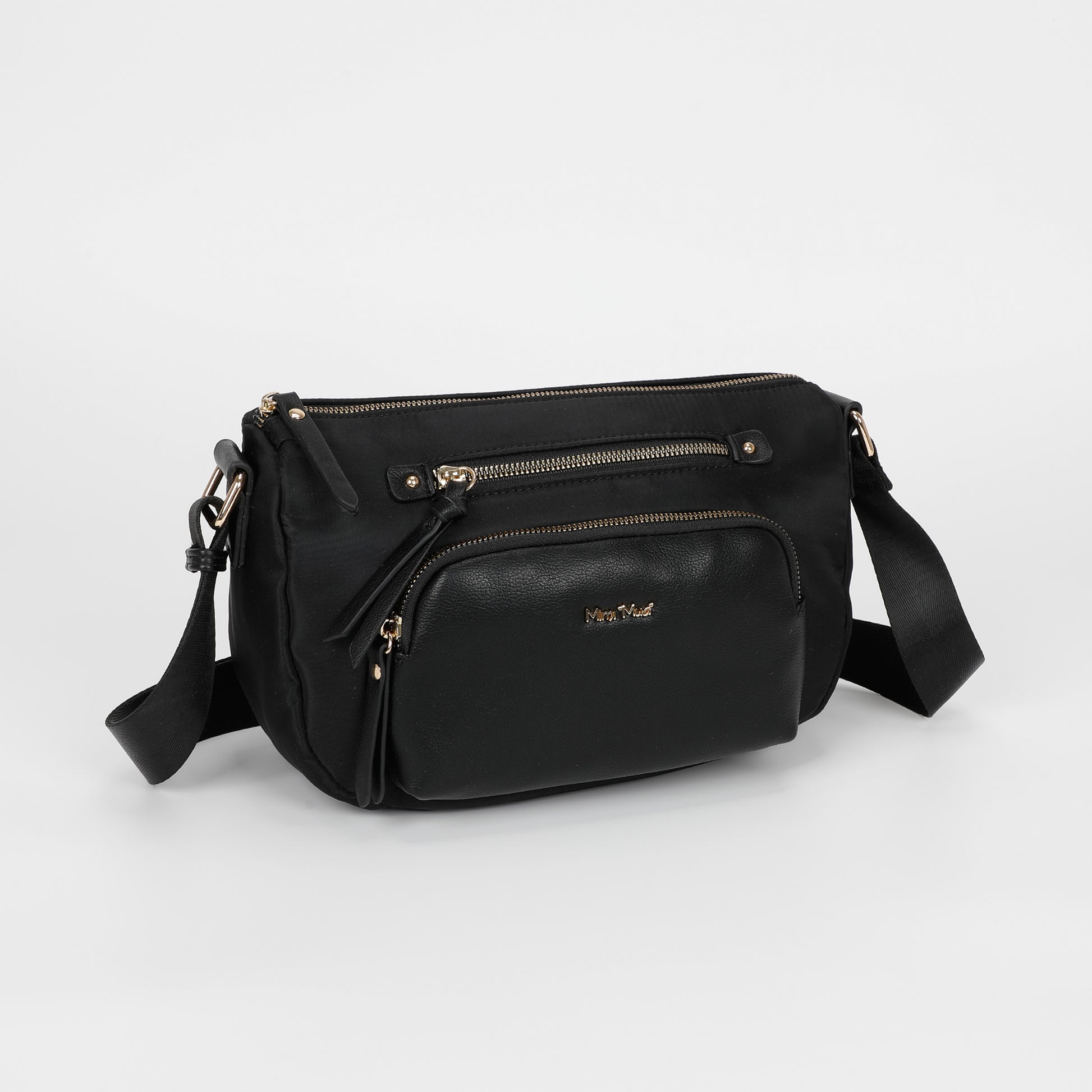 BORSA A TRACOLLA IN NYLON CON DETTAGLI IN PU