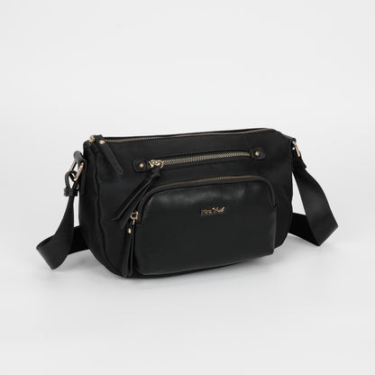 BORSA A TRACOLLA IN NYLON CON DETTAGLI IN PU