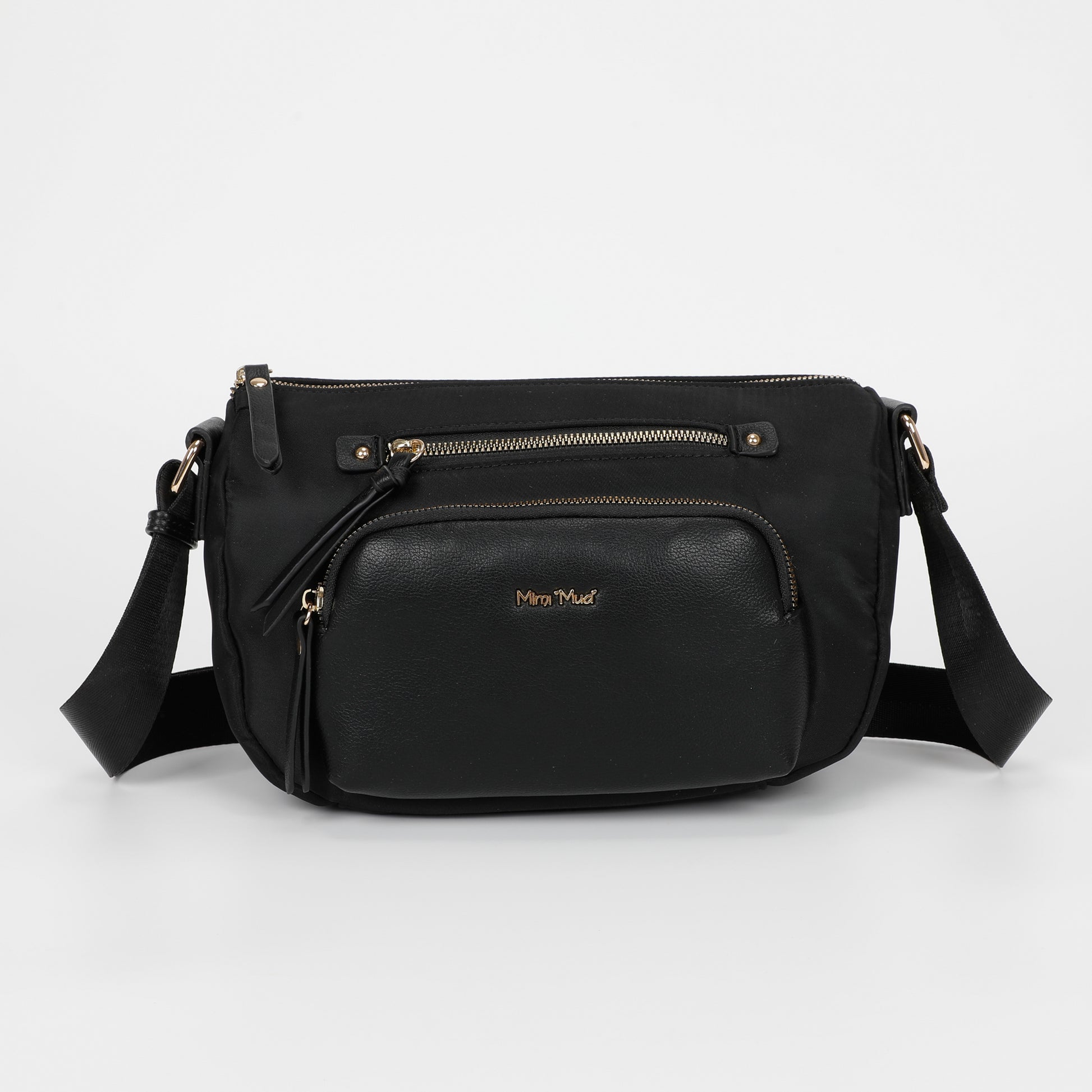 BORSA A TRACOLLA IN NYLON CON DETTAGLI IN PU