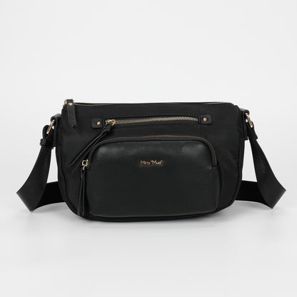 BORSA A TRACOLLA IN NYLON CON DETTAGLI IN PU