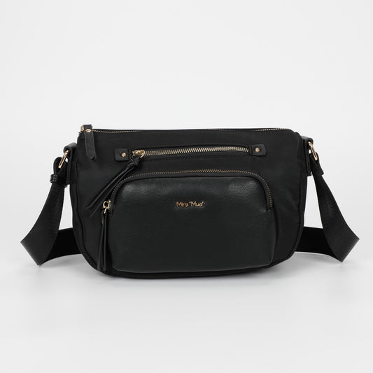 BORSA A TRACOLLA IN NYLON CON DETTAGLI IN PU