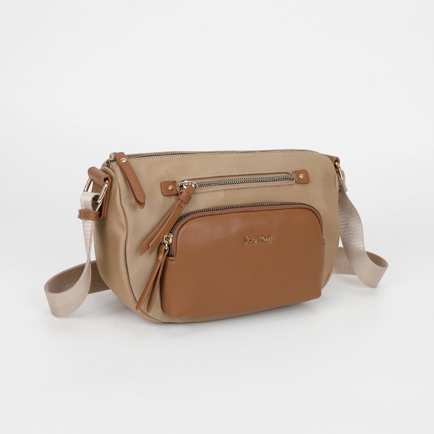BORSA A TRACOLLA IN NYLON CON DETTAGLI IN PU