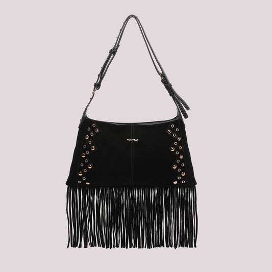 BORSA A TRACOLLA CON FRANGE E BORCHIE