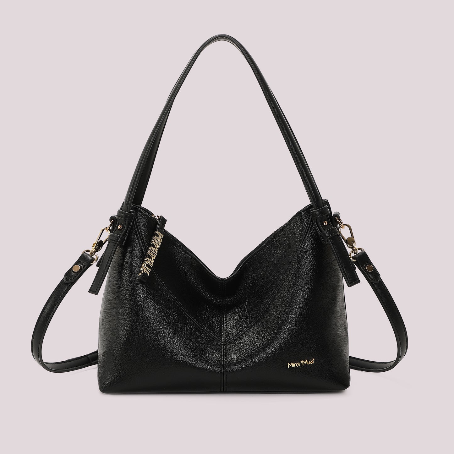 BORSA A SPALLA CON LETTERE MIMI MUA SULLA ZIP
