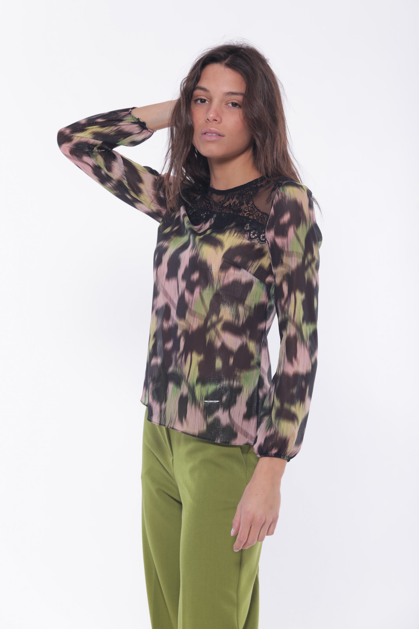 BLUSA FANTASIA CHINE' CON DETTAGLIO IN PIZZO