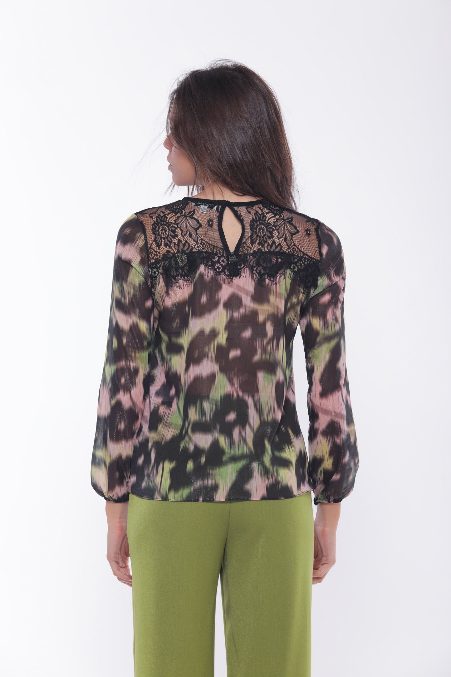 BLUSA FANTASIA CHINE' CON DETTAGLIO IN PIZZO