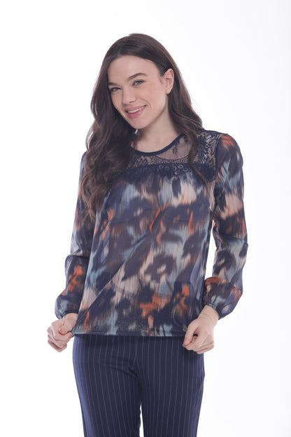 BLUSA FANTASIA CHINE' CON DETTAGLIO IN PIZZO