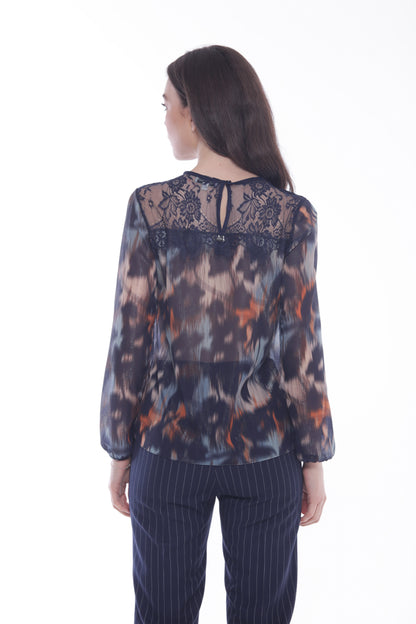 BLUSA FANTASIA CHINE' CON DETTAGLIO IN PIZZO