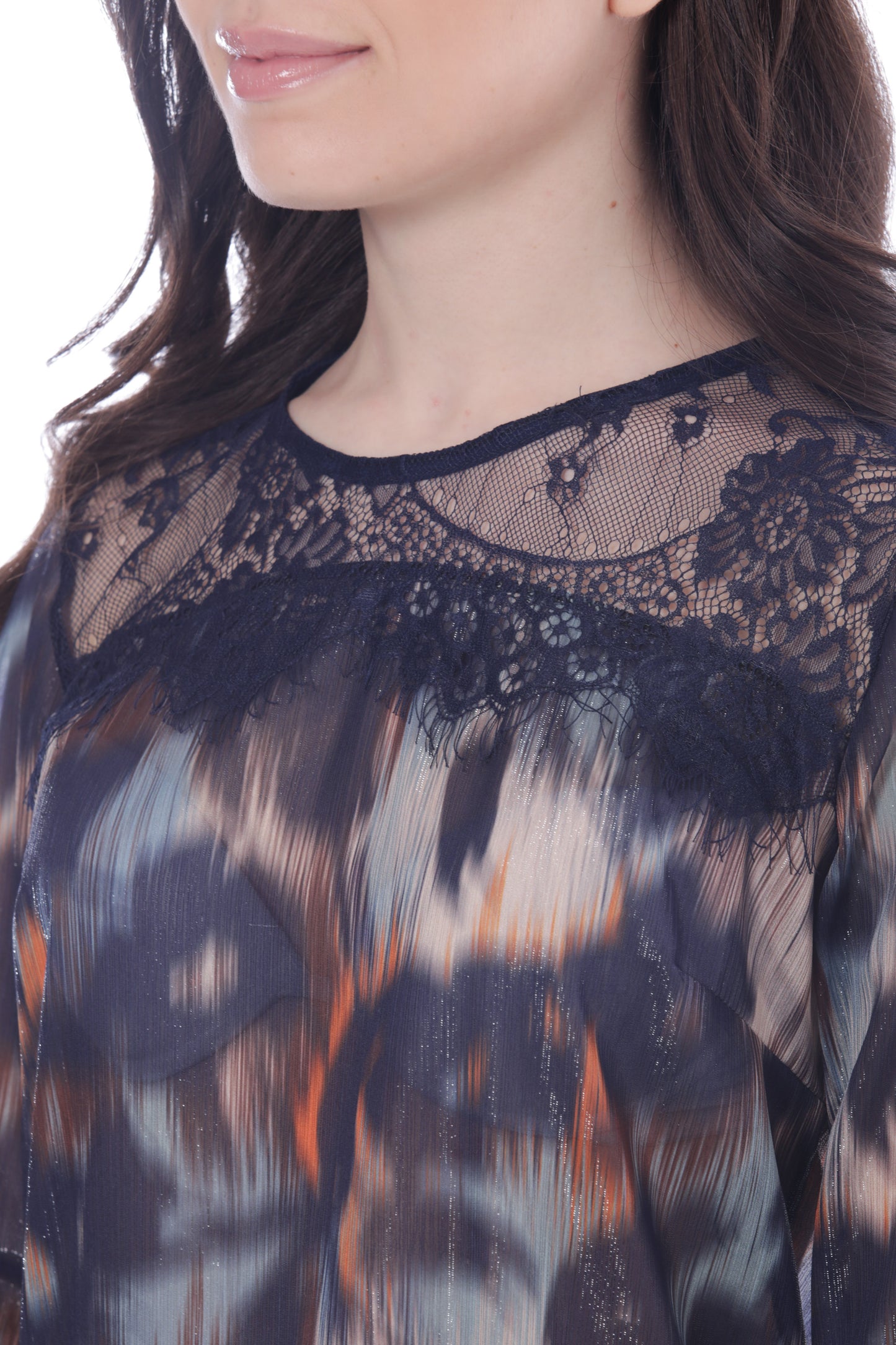 BLUSA FANTASIA CHINE' CON DETTAGLIO IN PIZZO