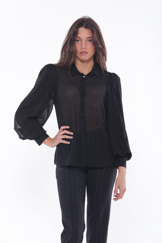 CAMICIA IN GEORGETTE A RIGHE LUREX