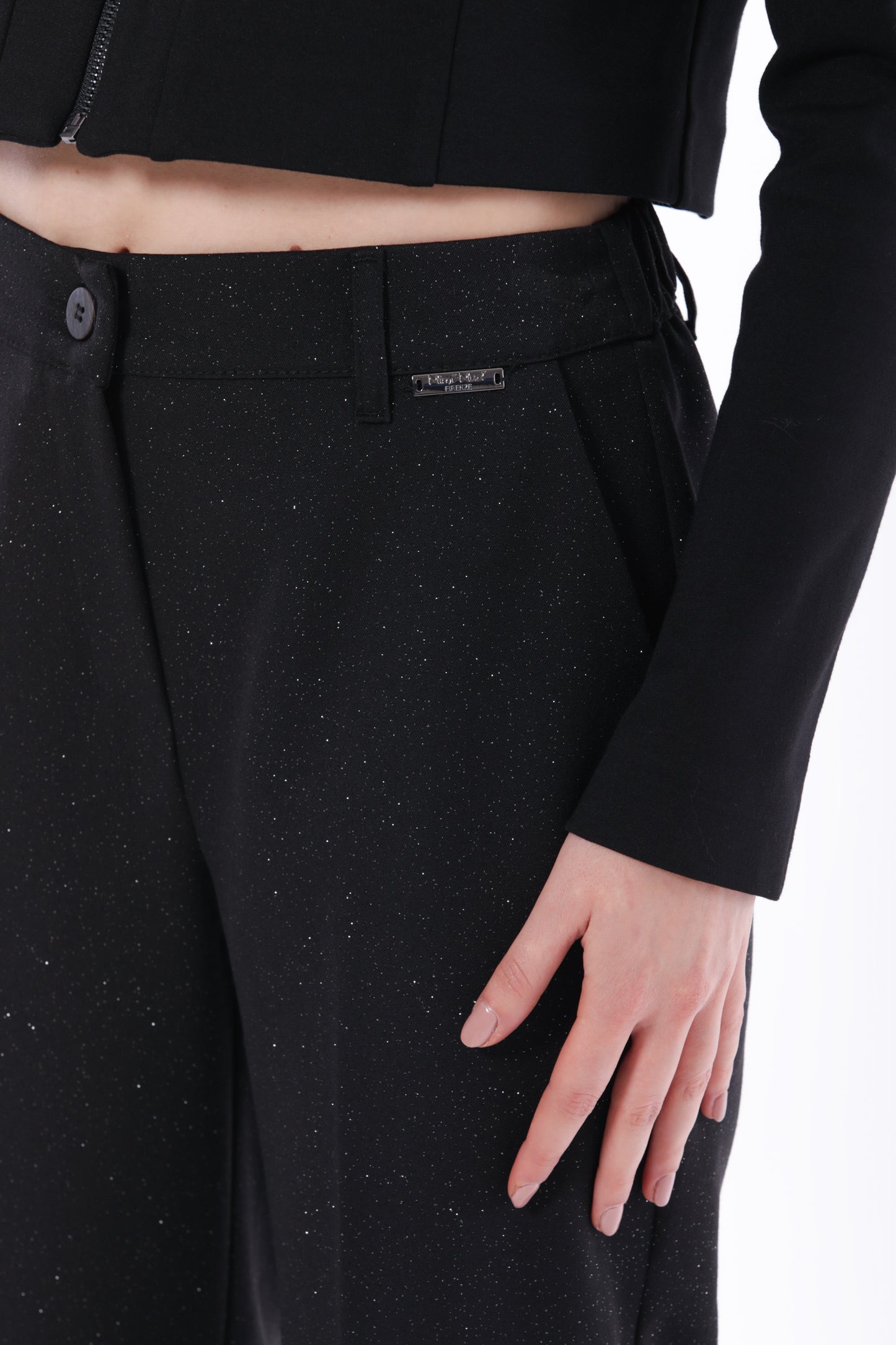 PANTALONE SIGARETTA CON ELASTICO IN POLYVISCOSA GLITTERATA