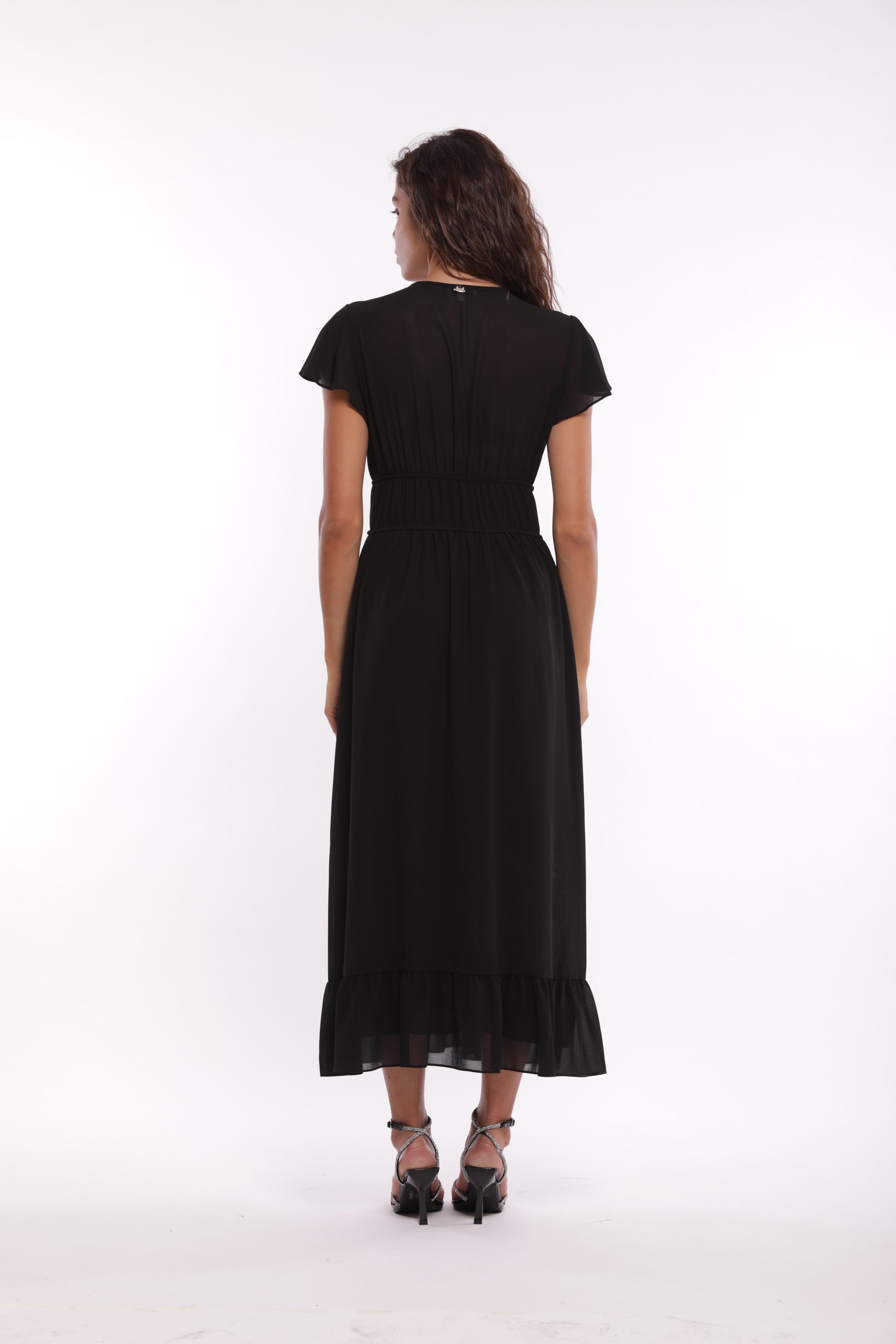 ABITO LUNGO IN GEORGETTE CON MANICHE VOULANT