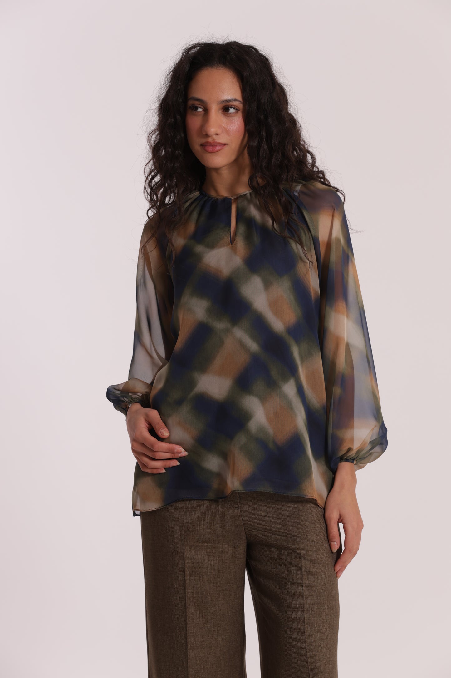 BLUSA SCOLLO TONDO FANTASIA CHECK