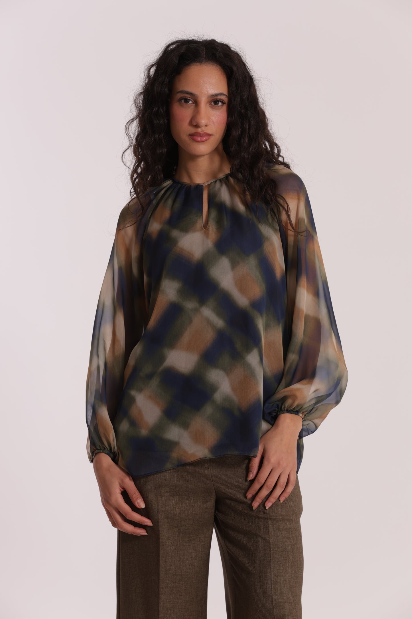 BLUSA SCOLLO TONDO FANTASIA CHECK