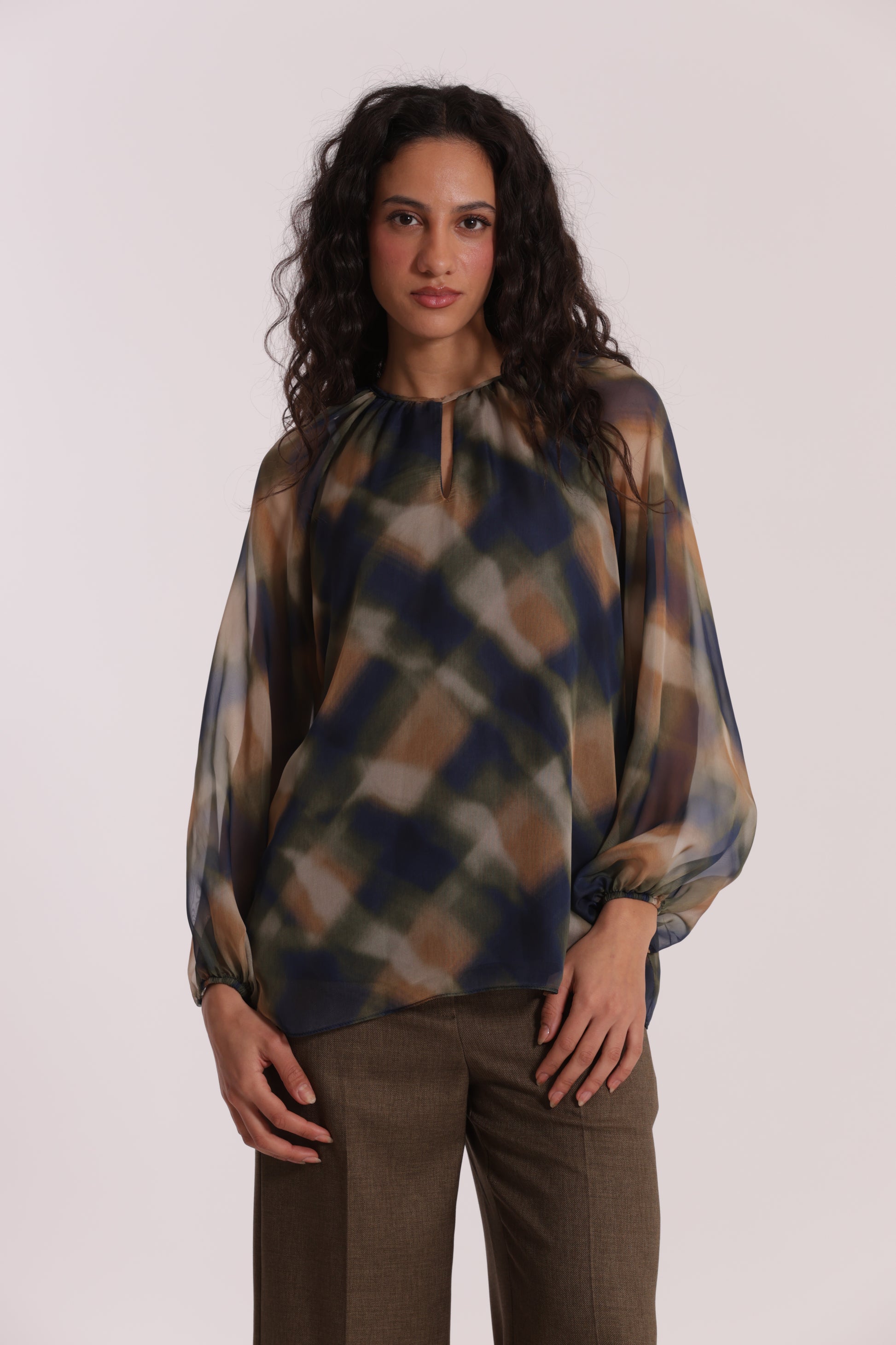 BLUSA SCOLLO TONDO FANTASIA CHECK