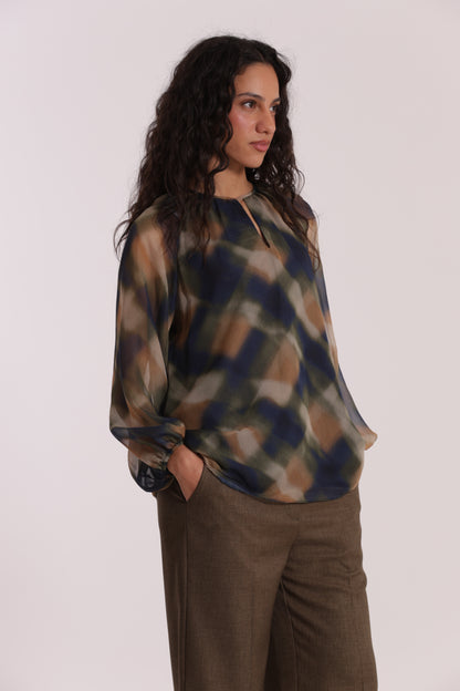 BLUSA SCOLLO TONDO FANTASIA CHECK